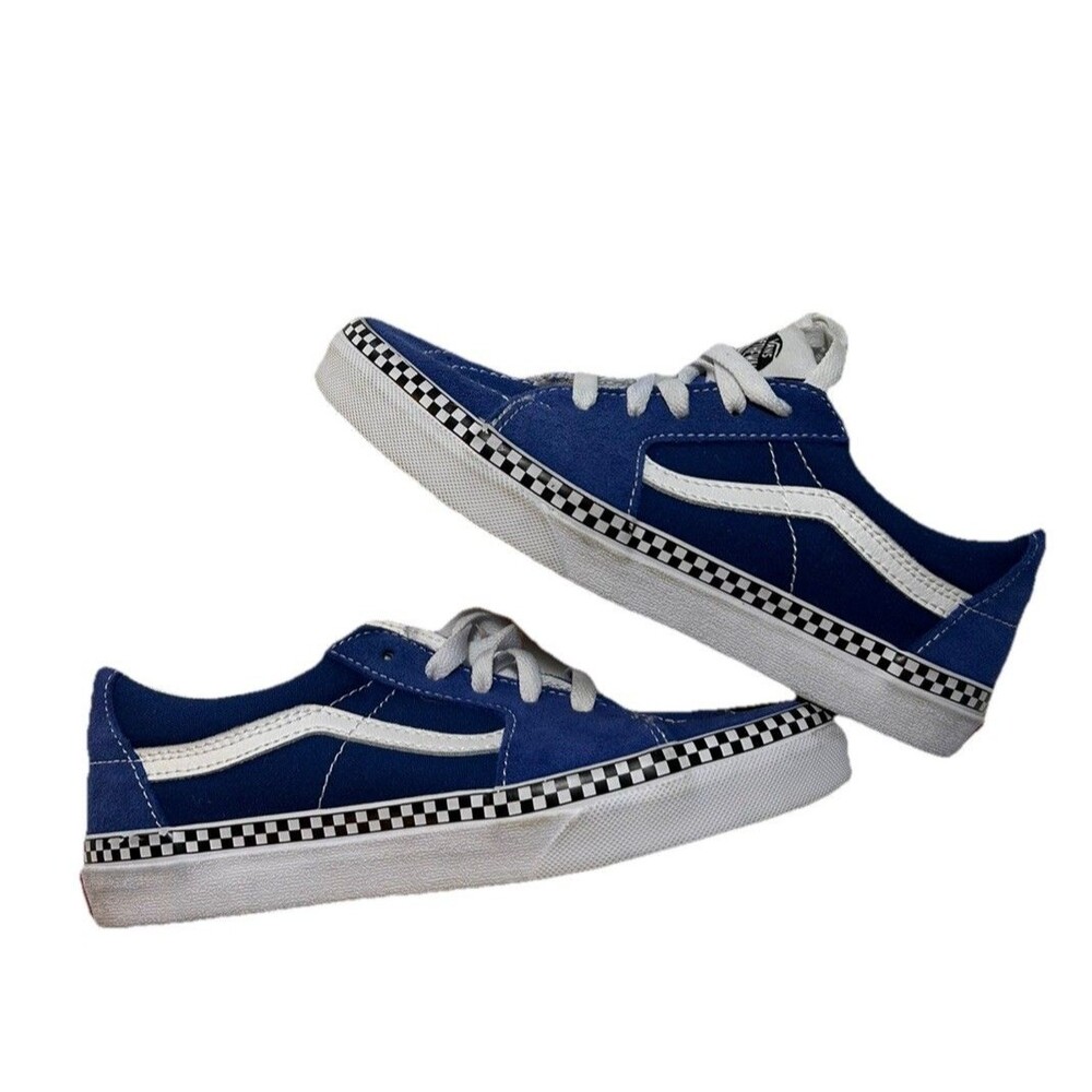 Vans Blue Canvas Checkered Kids Shoes Size 4